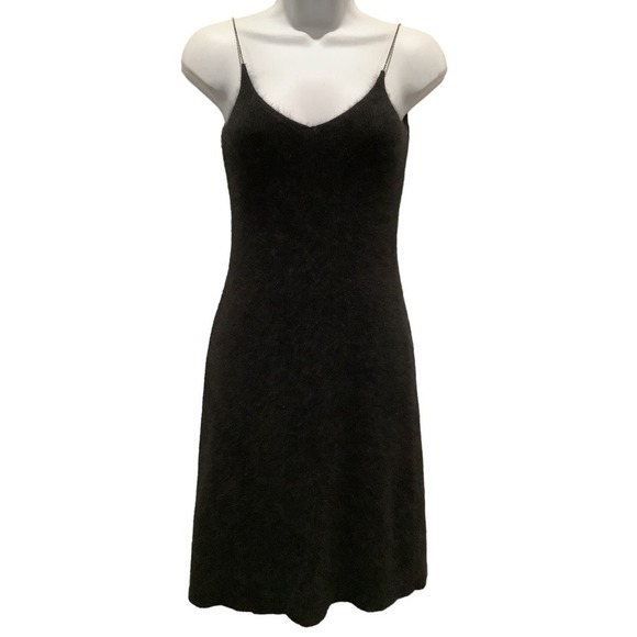 RALPH LAUREN RARE VINTAGE BLUE LABEL BLACK  ANGORA DRESS /RHINESTONE STRAPS XS - Picture 1 of 10
